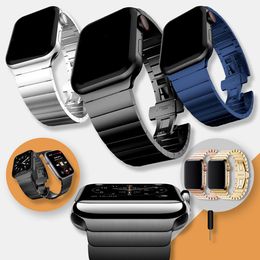 Smart Straps Link Bracelet Stainless Steel Watchband Straps Band Butterfly Clasp Wearable Accessories for Apple Watch Series 3 4 5 6 7 8 SE Ultra iWatch 41 45 49mm