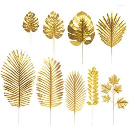 Decorative Flowers Gold Artificial Monstera Tropical Plam Tree Leaves Pography Background Fake Plants Wedding Birthday Party Home Decoration