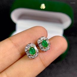 Stud Earrings 2022 Exquisite Emerald For Women Silver Jewelry Real Natural Gem Girl Party Gift Good Green Color Lucky Birthstone