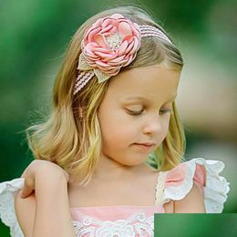 Headbands Baby Children Chiffon Flower Leaf Lace Headbands Hair Band For Girls Fashion Jewellery White Red Blue Drop Delivery Hairjewel Dhxom