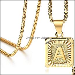 Pendant Necklaces Hip Hop English Initial Necklace Square Capital Letter Pendant Necklaces With Gold Chain Wome Men Fashion Jewellery Dhxce