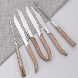 Dinnerware Sets 6PC/Set Of Franch Style Top Quality Rubber Wood Stainless Steel Tableware Set Knife Fork Practical Gift Western Flareware
