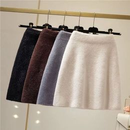 Skirts Winter Slim Sable Knitting Mink Cashmere Warm Short Fashion Korea E Girl Solid Colour Fur Soft Miniskirt 221122