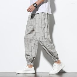 Men's Pants 2022Ready StockMale Plaid Cotton Linen Men Loose Harem Mens Autumn Vintage Casual Trousers Clothing Streetwear