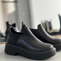 Women Shoes Dress Designers Roi cake thick sole high Martin boots women's The Row Chelsea minimalist short leather round head bare boots KJJN