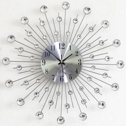 Fashion creative time wall clock mute metal inlaid diamond rhinestone hanging iron clock