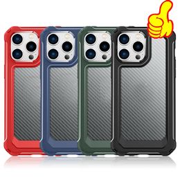 Business Carbon Fibre Cases For iPhone 15 14 Plus 13 Pro Max 12 X XR XS 8 7 6 SE2 SE3 Hybrid Shockproof Hard PC TPU Clear Men Hit Colour Vertical Clear Mobile Phone Back Cover