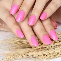 False Nails 24pcs Adorable Fashion Candy Oval Decorative Fake Long Round Section Deep Pink P81X