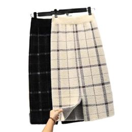 Skirts Thickened Imitation Mink Velvet Knitted MidLength Autumn And Winter SplitEnd Bag Hip Wool OneStep Long M235 221122