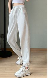 Women's Pants Small man regular extended editionCapris Conventional Autumn and Winter 2022 High Waist Straight Barrel Drawstring Bunched Feet Loose Casual Pants