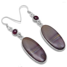 Dangle Earrings Genuine Mookaite Jasper 925 Sterling Silver 56.7 Mm 2SE0410