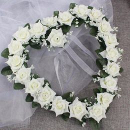 Decorative Flowers Wreaths Heart Shaped Rose Door Wall Hanging Garland Dream Wedding Decoration American Link Daily Necessities 221122