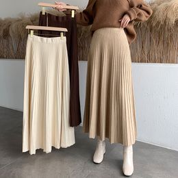 Skirts Thick Knitted Elastic High Waist Winter Korean Fashion Womens Skirt Folds Loose ALine Elegant MidCalf Long For Women 221122