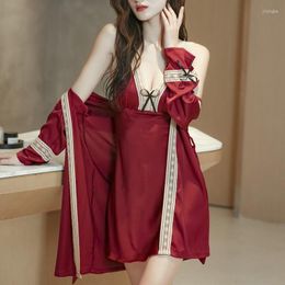 Women's Sleepwear Women Robe Set Nightdress 2 Pieces Satin Silky Kimono Gown Lingerie Sexy Nightwear Bride Bridesmaid Wedding