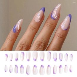 False Nails 24pcs/Box Stiletto Full Cover Detachable Manicure Tool Nail Tips Wearable Almond French Fake