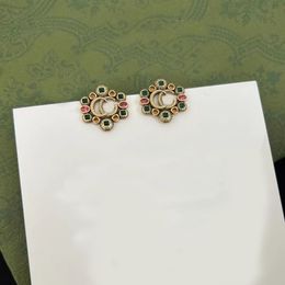 Stud Earrings Colourful Gemstones Brass Material Earring Designers Ladies Fashion Luxury Brand Designer Wedding Engagement Top Luxury Jewellery with Box and Stamps