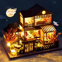 Doll House Accessories Cutebee DIY house Miniature Diy Wooden Mini Sakura Garden Furniture Building Kit Toys for Children Gifts 221122