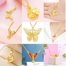 Pendant Necklaces Clavicle Short Chain Chic Real 24K Golden Butterfly For Women Choker Female 2022 Fashion Friends Jewelry Gifts