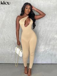 Women's Jumpsuits Rompers Kliou One Shoulder Sexy Cut Out Womens Jumpsuit Streetwear Solid Backless Active Wear Skinny Slim Summer 221122