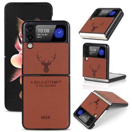 3D Deer Head Phone Case for Samsung Galaxy Z Flip3 5G Durable Sturdy Solid Animal Print Leather Protective Shell Shockproof296s