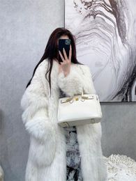 Women's Fur Coat Women Environmental Friendly Loose Long Jackets 2022 Winter Fashion Temperament V Neck Slim Warmth Clothing