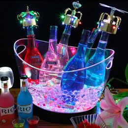 Tabletop Wine Racks 8L Transparent LED Luminous Ice Cube Storage Buckets Barrel Shaped Bottle Cooler Container Light Up Champagne Wine Hold 221121