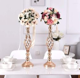 Candle Holders Gold Metal Flowers Vases Road Lead Flower Vase Rack Table Wedding Centerpieces Party Dinner Decor