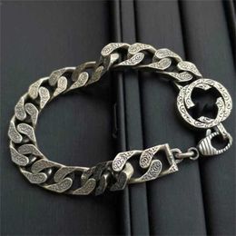 10% OFF 2023 Jewelry Silver Antique Carved interlocking pattern bracelet for men and women tengman personalized Bracelet