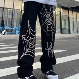 Men's Tracksuits jeans highend Korean version loose straight wide leg spider pants printing high street long pants men streetwear 221122