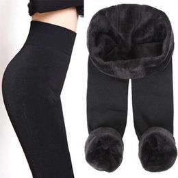 Womens Leggings Thicken Solid Colour Stretch Warm Skinny Pants Footless Tights Cashmere Plus Fleece Long Trousers 221122