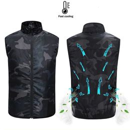 Men's Vests Men Summer Camouflage Air Conditioning Clothing Fan Cooling Vest USB Charging sport man vest Outdoor 221122