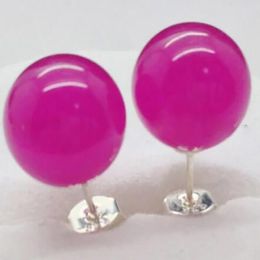 Fashion Jewelry Pair 10MM Natural Fuchsia Silver Stud Earrings