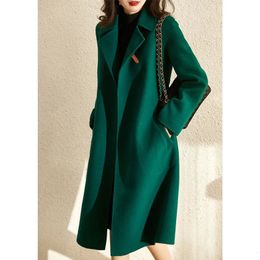 Women's Wool Blends Autumn And Winter Thick White Imitation Woolen Mid-Length Cloak Coat Temperament Jacket 221122