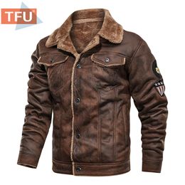 Men's Jackets Spring Thick Warm Fleece Leather Jacket Coat Autumn Outwear Casual Military Bomber Motor Biker 221122