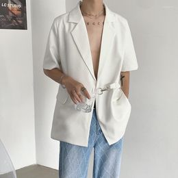 Men's Suits Complete Elegant Mens Clothing 2022 Fashionable Korea Loose White Blazers Stylish Designer Clothes Chain Belt Half Sleeves