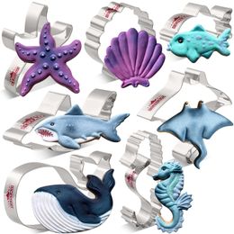 Baking Moulds KENIAO Ocean Creatures Cookie Cutter Set - 7 PC Whale Shell Shark Starfish Fish Biscuit Pastry Bread Moulds Stainless Steel 221122