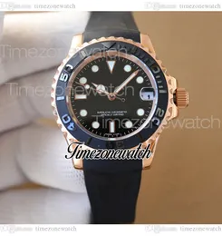 TWF 37mm Y-M 268655 ETA2836 Automatic Womens Watch Black Dial Rose Gold Case Rubber Strap New Ladies Watches Free Same Serial Warranty Card Timezonewatch
