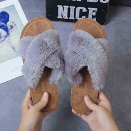 2020 Korean Version Spring And Fall Short Fluffy Slippers Women Fur Warm Slippers Indoor Home Flat Sandals And Slippers J220716