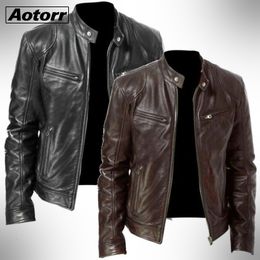 Men's Jackets Mens Fashion Leather Slim Fit Stand Collar PU Male Anti-wind Motorcycle Lapel Diagonal Zipper Men 5XL 221122