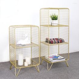 Bath Accessory Set Nordic Style Gridding Corner Book Shelf Bedroom Nightstand Golden Metal Storage Rack