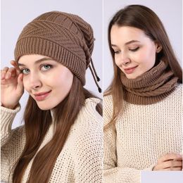 Beanie/Skull Caps Fleece Lined Mti Hat Neck Winter Warm Skl Cap Cuff Beanies Knit Neckerchief For Women Fashion Gift Drop Delivery A Dhih3