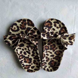 Cootelili Woman Slippers Platform Ladies Summer New Fashion Mid Heel Wedges Leopard Print Slides Shoes Bow Decoration Women Shoes J220716
