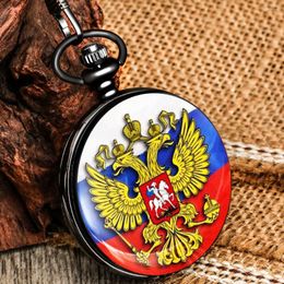 Pocket Watches Russian Flag Pattern Chain Watch Men Women Quartz Standard Clock Arabic Numeral White Large Dial Pendant 2022 Arriva