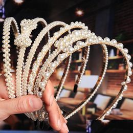 Headbands Weave Pearl Headband Beads Bow Crown Headbands For Women Girls Wedding Bridal Hair Hoop Fashion Jewelry Drop Delivery Hairj Dhidw