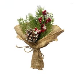 Decorative Flowers Simulated Linen Small Bunch Of Christmas Pine Cones Needles Red Fruit Green Plants Indoor Decoration Flower Arrangements