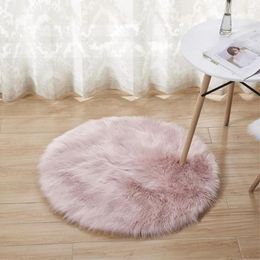 Carpets JU Luxury Round Pink Sheepskin Hairy Carpet Faux Mat Seat Pad Fur Plain Fluffy Soft Area Rug Tapetes 30-140cm