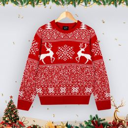 Womens TShirt Christmas sweater printed knit comfortable warm Santa Claus tree moose round neck 221122