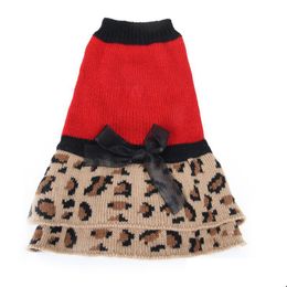 Dog Apparel Pet Dog Clothes Autumn And Winter Stripe Dress Knitting Bow Skirt Thickening Keep Warm Puppy Clothing 16Dg Uu Drop Deliv Dhe4W