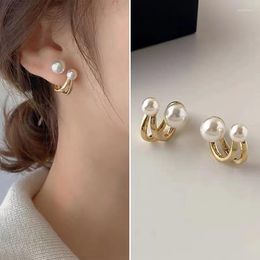 Backs Earrings Pearl C Shape Geometric Stud Designs Zirconl Ear Clips Wrap Earcuff Metal For Women Party Jewelry Gift