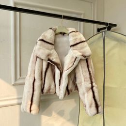 Womens Fur Faux Autumn Winter Coat Luxury Rex Rabbit Hair Fashion Lapel Snap Buckle Casual High End Brand 68347 221122